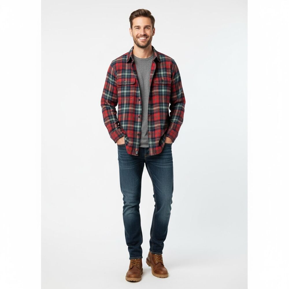 Abercrombie & Fitch Men's Red Plaid Button-Up Shirt - Size M